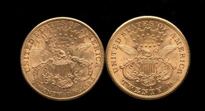 Deux pièces de 20 Dollars US 1876 et 1904...