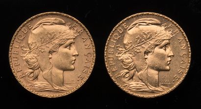 null 
[SOLD ON PHOTO AND DESIGNATION] Two coins of 20 Francs gold 1910 and 1912



weight...