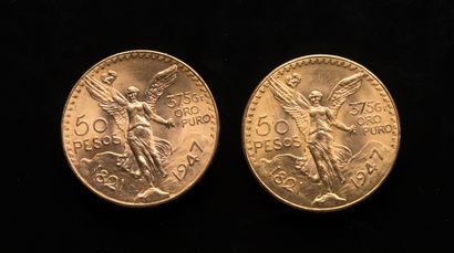 Deux pièces de 50 Pesos mexicains 1821 et...