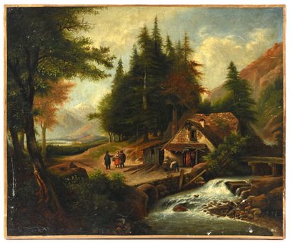 null Ecole SUISSE du XIXe siècle

Paysage de montagne animé, maison au bord du torrent

Huile...