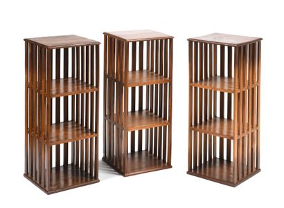 null Three mahogany bedroom bookcases with openwork braces.

Style 1950

H. 72 x...