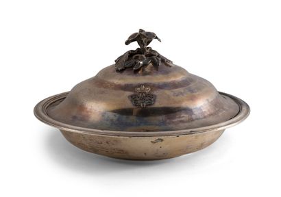 Covered round silver vegetable dish, the...