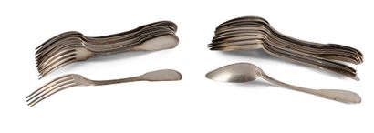 Seven silver spoons and seven forks (Minerve...