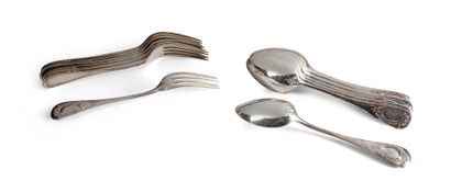 Seven baguette-shaped cutlery pieces, in...