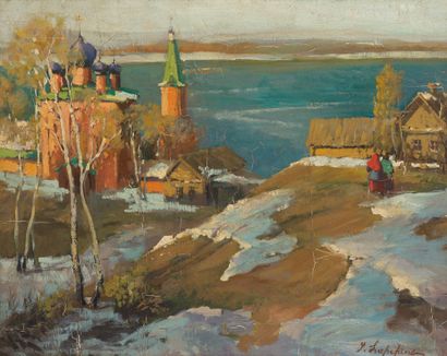 Georges LAPCHINE (1885-1950) Bord de lac enneigé en Russie

Huile sur toile

Signé...