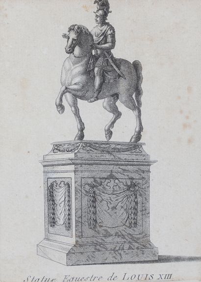 null Set of four black engravings : 

Place Royale 

Equestrian Statue of Louis XIII

Venus...