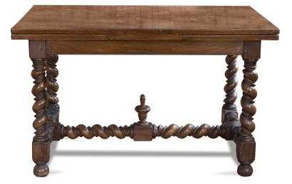 null Italian style table, the parquet top rests on a twisted base joined by a crosspiece

H....