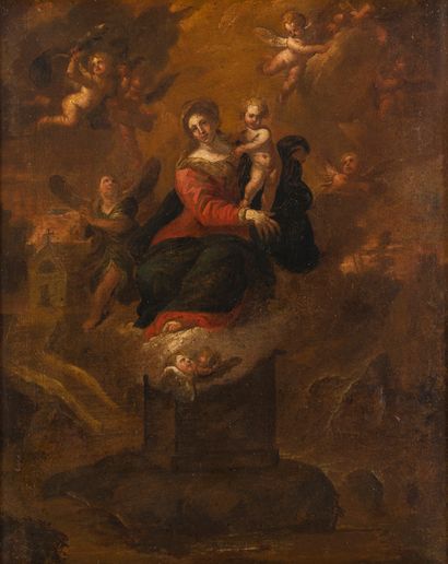Ecole VENITIENNE vers 1680 Vierge à l’Enfant sur un piédestal

Huile sur toile

62...