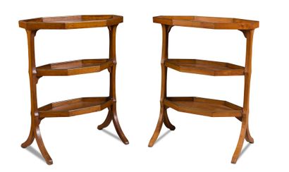 null Pair of side table in molded wood and patina. They present three octagonal trays....