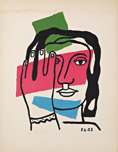 Fernand LÉGER (1881-1955) Tête de femme, 1953 Lithographie en couleurs Signée et...
