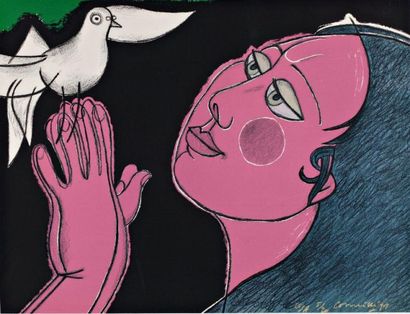 CORNEILLE (1909-2010) Sans titre (Femme à la colombe), 1991 Lithographie en couleurs...