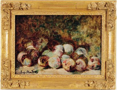 Eugène CLAUDE (1841-1922) Nature morte aux fruits Huile sur carton Signée en bas...