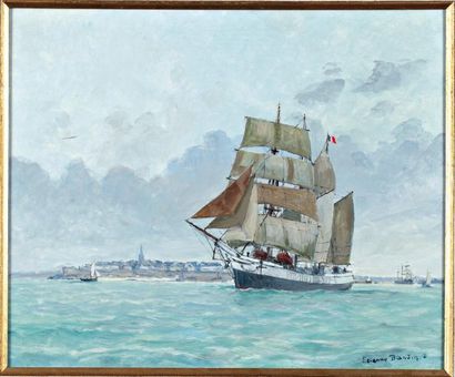 Etienne BLANDIN (1903-1991) Peintre officiel de la Marine en 1934 Voilier Huile sur...