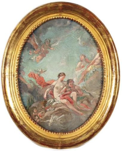 École italienne Étude pour un plafond Huile sur toile, ovale 41 x 32 cm