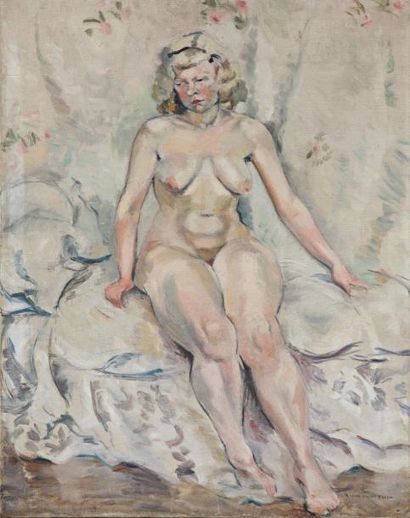 Manon COLLOT-BACOU (1903-1922) Nu assis Huile sur toile Signée en bas à droite 81...
