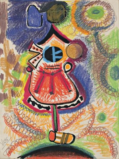 Javier VILATO RUIZ (1921-2000) La femme paysanne Encre de chine et pastels sur papier...