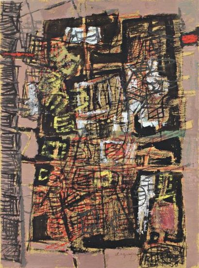 CHINN Yuen Yuey (né en 1922) Composition, circa 1960 Gouache sur papier Signé en...