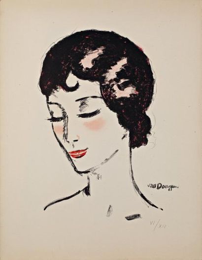 Kees VAN DONGEN (1877-1968) Tête de femme Lithographie en couleurs Signée dans la...