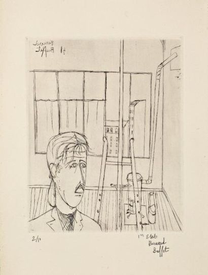Bernard BUFFET (1928-1999) Autoportrait dans l'atelier, 1948 Gravure, pointe sèche...