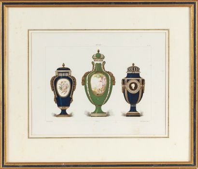 null Pair of lithographs in color representing models of decorations of porcelains...