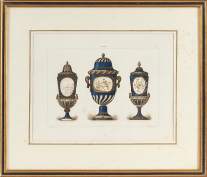 null Pair of lithographs in color representing models of decorations of porcelains...