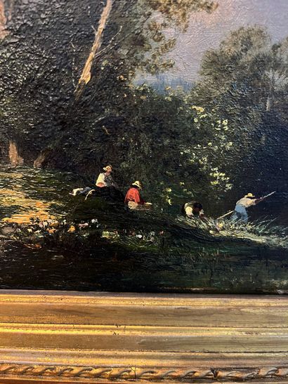 null Henri van WYK (1833-1889)
Scène animée bord de rivière
Huile sur panneau d’acajou
Signé...