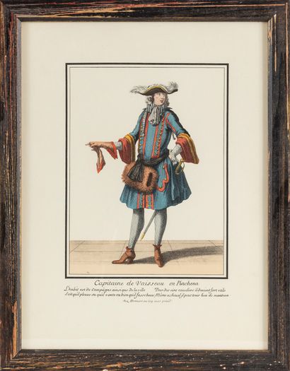 null Suite of two engravings in color representing a man of quality and a captain...