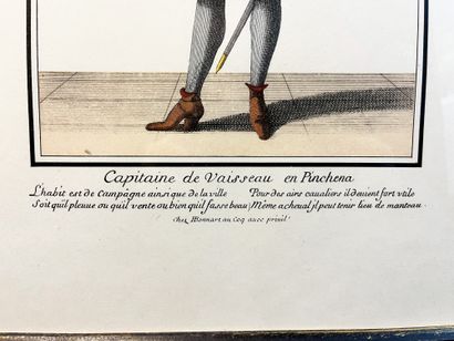 null Suite of two engravings in color representing a man of quality and a captain...