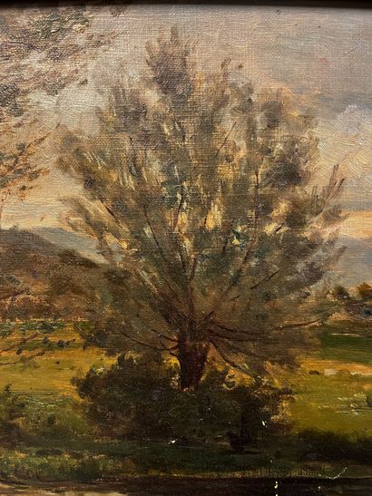 null Ecole FRANCAISE du XXe siècle
Paysage à la mare bordée d’arbres
Huile sur toile
(Petits...