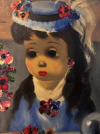 null S. RENO (20th century)
Portrait of ﬁllette with vase of ﬂeurs
Oil on canvas
Signed...
