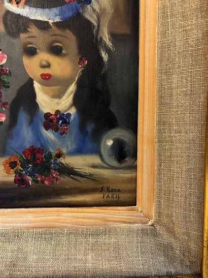 null S. RENO (20th century)
Portrait of ﬁllette with vase of ﬂeurs
Oil on canvas
Signed...