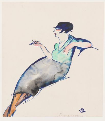 null Charles PICART LE DOUX (1881-1959)
La garçonne, 1910
Encre et aquarelle
Monogrammé...
