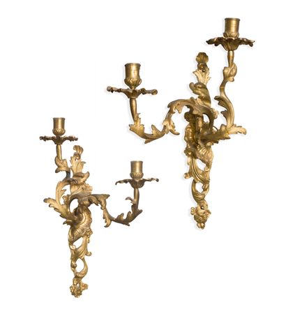 Pair of sconces with two lights in chased...
