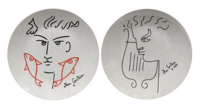 null After Jean COCTEAU (1889-1963)
Two porcelain plates of the Editions d'Art 
Diam....