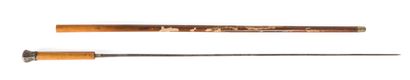 Varnished wooden cane-sword with steel blade...