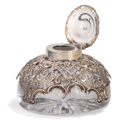 Crystal inkwell (small chip), silver frame,...