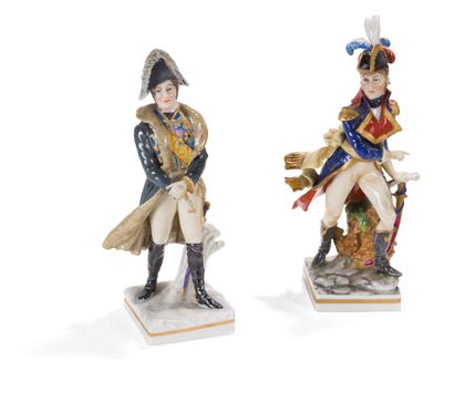 Pair of polychrome and gilt porcelain statuettes...