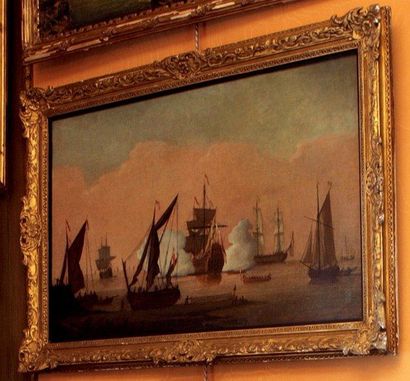 ÉCOLE HOLLANDAISE XVIIIÈME SIÈCLE «Bataille navale» Huile sur toile 69,5 x 109 c...