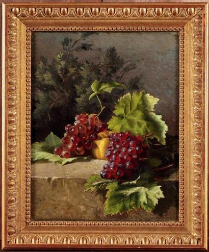 ÉCOLE FRANÇAISE FIN XIXÈME SIÈCLE «Nature morte aux raisins» Huile sur toile 41,5...