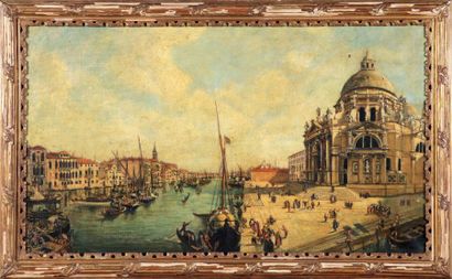 ÉCOLE ITALIENNE XIXÈME SIÈCLE «La Salute et le Grand canal à Venise» Huile sur toile...