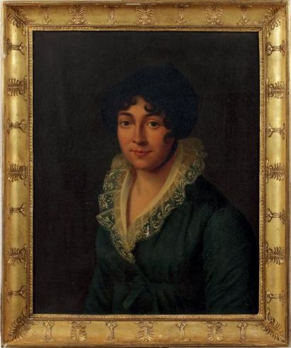 ÉCOLE FRANÇAISE DE LA 1ÈRE PARTIE DU XIXÈME SIÈCLE «Portrait d'une femme à la dentelle...