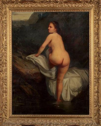 ÉCOLE FRANÇAISE XIXÈME SIÈCLE «Femme à la source» Huile sur toile 85 x 64 cm