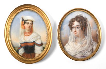 null Set of two miniatures:
Elisa RESTOUT (active in the 19th century)
Portrait of...