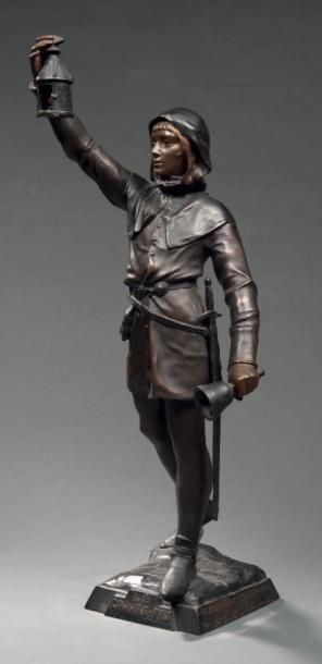 EUGÈNE MARIOTON (1854-1933) Le couvre feu Sculpture en bronze patiné, fonte ancienne,...