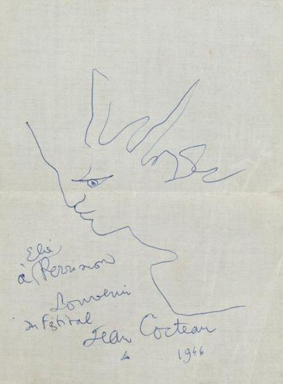 JEAN COCTEAU (1889-1963) Profil original Stylo à bille sur papier à lettres de l'Hôtel...