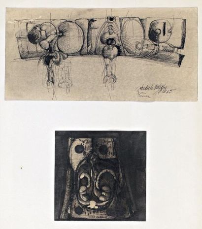 YVAN THEIMER (NÉ EN 1944) Studie krelifu Technique mixte sur papier, signé et titré...