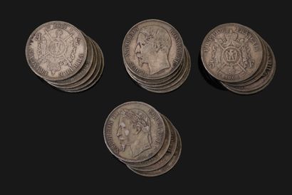 Dix-neuf pièces de 5 Francs argent Napoléon...