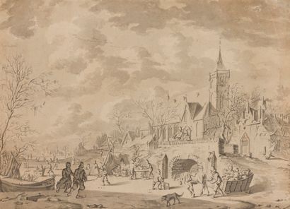 École HOLLANDAISE du XVIIIe siècle 
Scène...