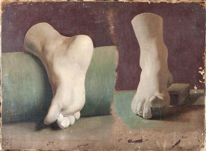 ECOLE ITALIENNE, XIXÈME SIÈCLE «Étude de pieds» huile sur toile 34 x 46 cm