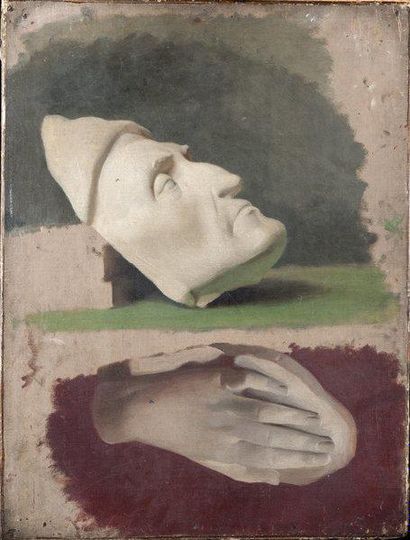 ECOLE ITALIENNE, XIXÈME SIECLE «Étude de main et du masque mortuaire de Dante» huile...
